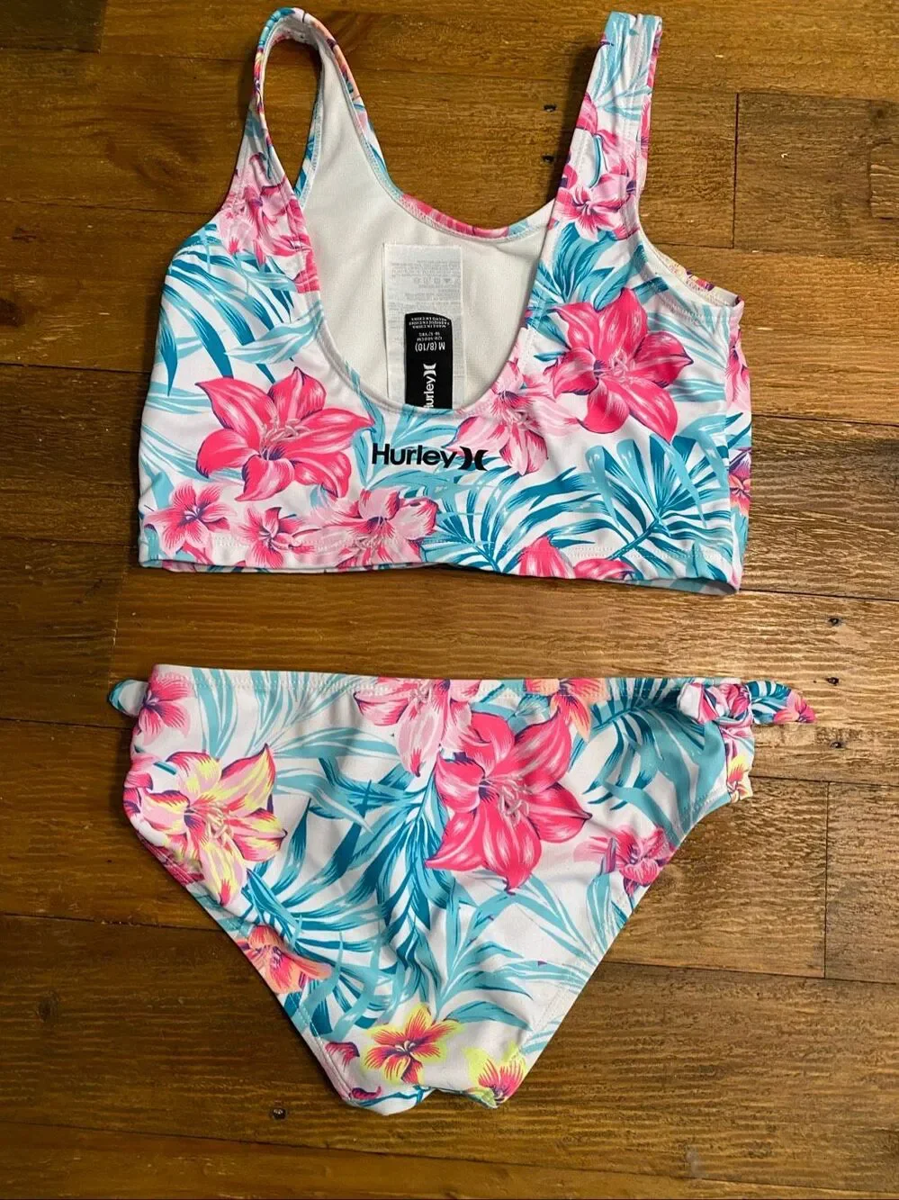 Hurley Medium 8/10 girls bikini set swimwear blue pink tropical floral